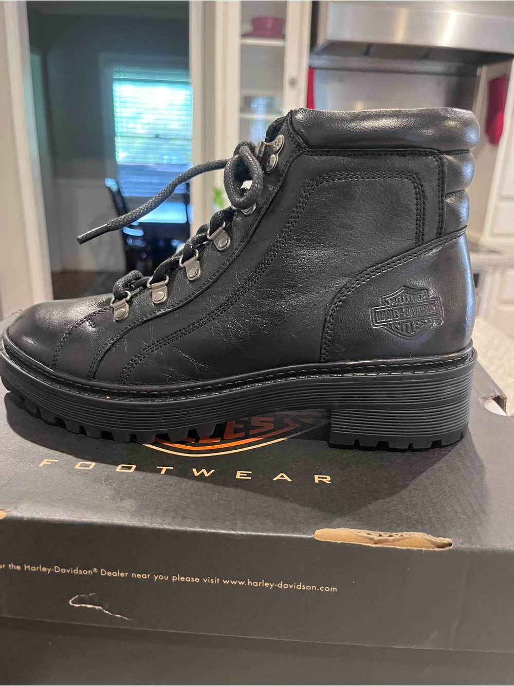 Harley-Davidson Black Leather Lace-Up Riding Boots